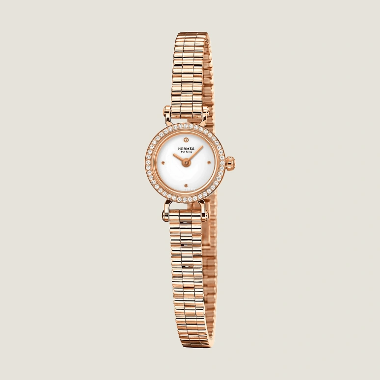 Hermès,Faubourg 15mm,15mm,Rose Gold,White,Quartz,Round,W048405WW00