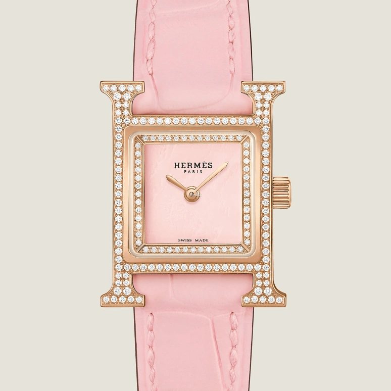 Hermès,Heure H 21x17mm,21x17mm,Rose Gold,Rose,Quartz,Sapphire,Crystal Glass,Square,W057240WW00