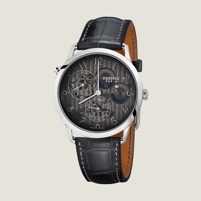Hermès,Slim d'Hermès 39mm,39mm,Platinum,Black,Automatic,Day,Dule Time,Day / Night Indication,W054192WW00