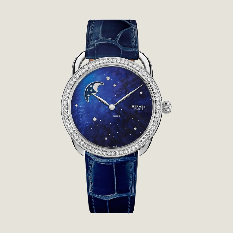 Hermès,Arceau 38mm,38mm,Stainless Steel,Blue,Automatic,Moonphase,50hours,W403043WW00