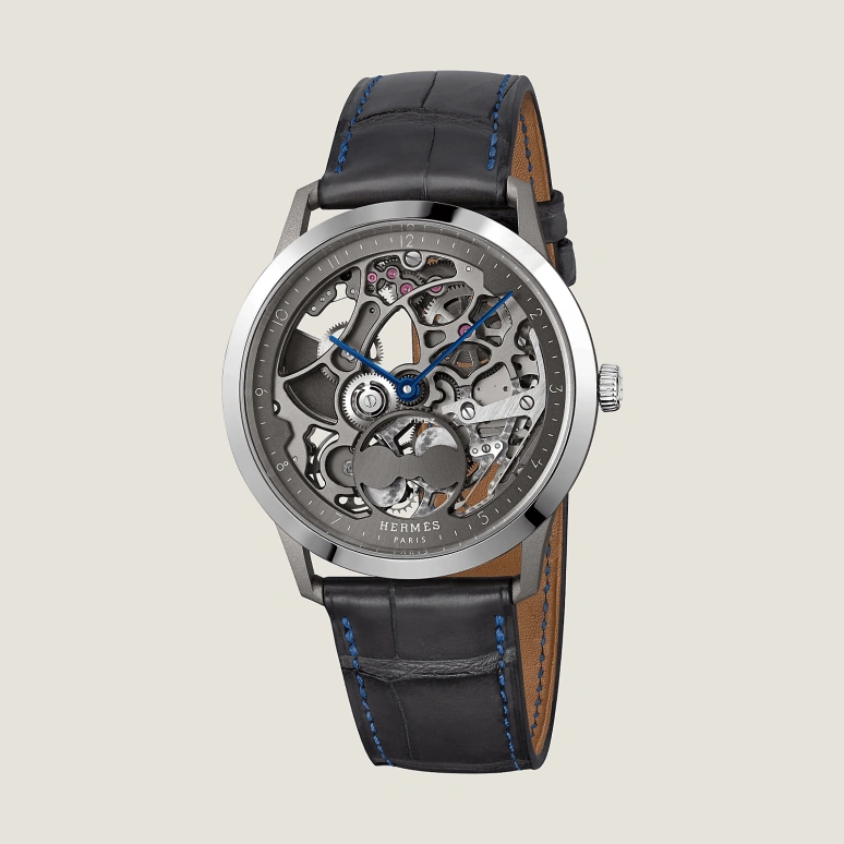 Hermès,Slim d'Hermès 39.50mm,39.50mm,Titanium,Platinum,Grey,Automatic,Moonphase,In-house Caliber,W053606WW00