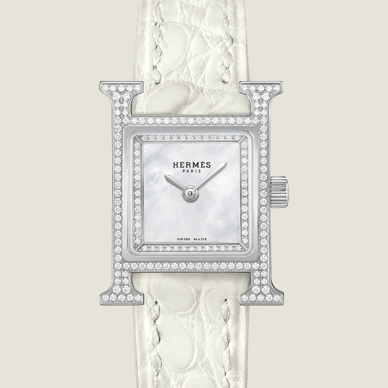 Hermès,Heure H 21x17mm,21x17mm,Stainless Steel,Silver White,White,Quartz,Sapphire,Crystal Glass,Square,W057250WW00