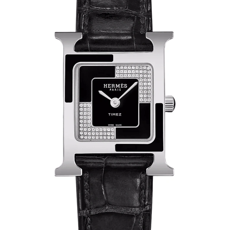 Hermès,Heure H 21x21mm,21x21mm,Stainless Steel,Black,Silver,Quartz,Sapphire,Square,W053242WW00