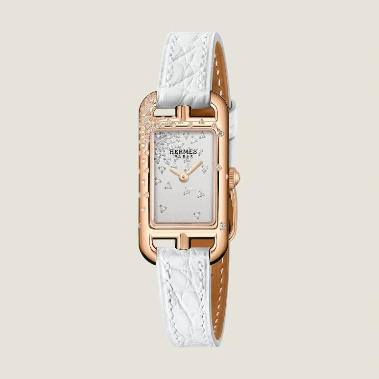 Hermès,Nantucket 29x17mm,29x17mm,Rose Gold,Grey,Quartz,Sapphire,Crystal Glass,Rectangular,W054014WW00