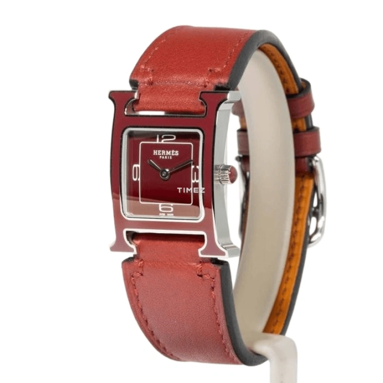 Hermès,Heure H 21x21mm,21x21mm,Stainless Steel,Red,Quartz,Sapphire,Crystal Glass,Square,W046334WW00