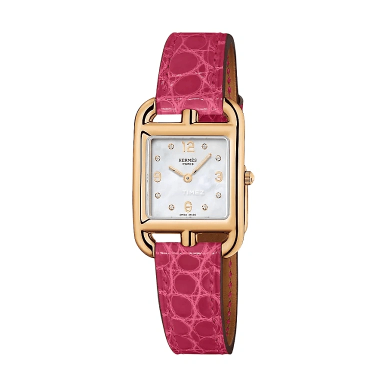 Hermès,Cape Cod 23x23mm,23x23mm,Rose Gold,White,Quartz,Sapphire,Crystal Glass,Square,W048311WW00