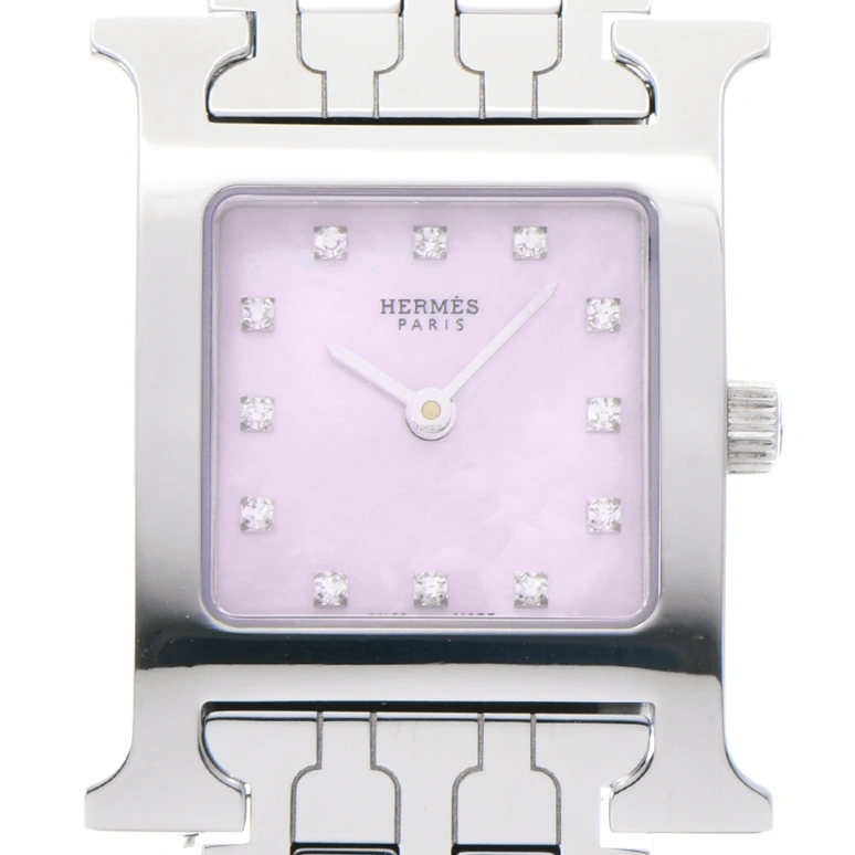 Hermès,H Hour 30x21mm,30x21mm,Stainless Steel,Pink,Quartz,Sapphire,Crystal Glass,Square,HH1,HH1.210.285/4804