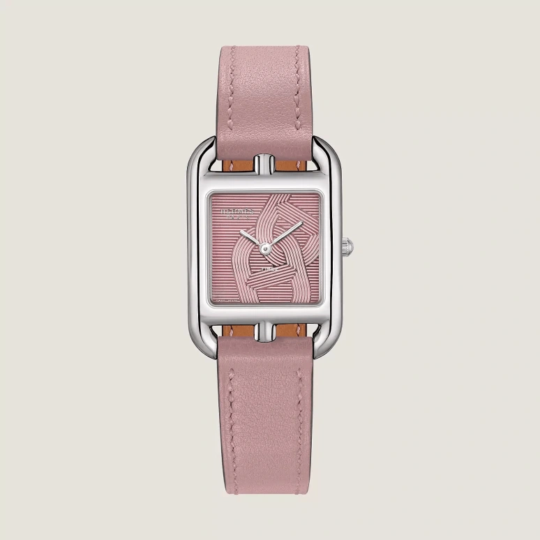 Hermès,Cape Cod 31x23mm,31x23mm,Stainless Steel,Pink,Quartz,Sapphire,Crystal Glass,Square,W060073WW00