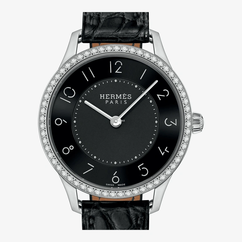 Hermès,Slim d'Hermès 25mm,25mm,Stainless Steel,Black,Quartz,Sapphire,Crystal Glass,Round,W044837WW00