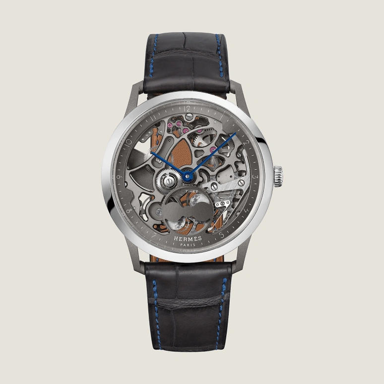 Hermès,Slim d'Hermès 39.50mm,39.50mm,Titanium,Platinum,Grey,Automatic,Moonphase,In-house Caliber,W053606WW00