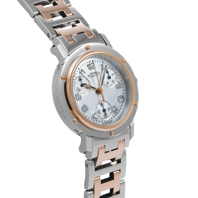 Hermès,Clipper 31mm,31mm,Stainless Steel,White,Quartz,Chronograph,Day,CL1,CL1.321.214.3833
