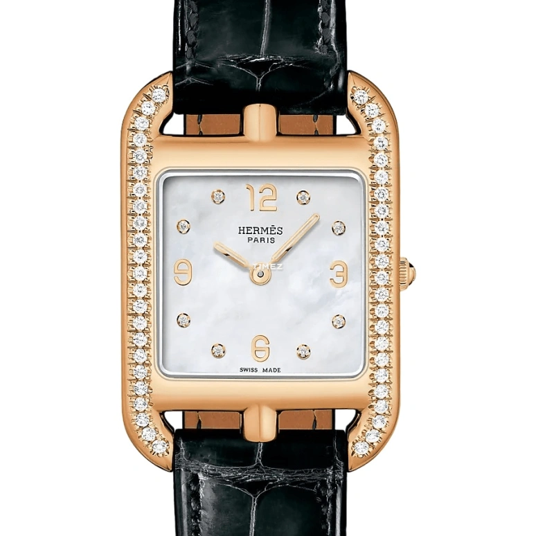 Hermès,Cape Cod 23x23mm,23x23mm,Rose Gold,White,Quartz,Sapphire,Crystal Glass,Square,W047316WW00