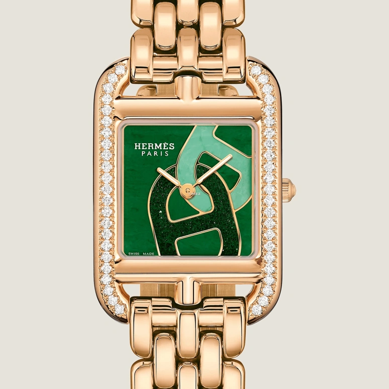 Hermès,Cape Cod 31x23mm,31x23mm,Rose Gold,Green,Quartz,Sapphire,Square,W059591WW00