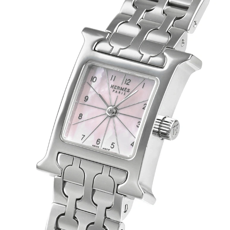Hermès,Other 20x25mm,20x25mm,Stainless Steel,Pink,Quartz,Sapphire,Crystal Glass,Square,HH1,HH1.110.214/4835