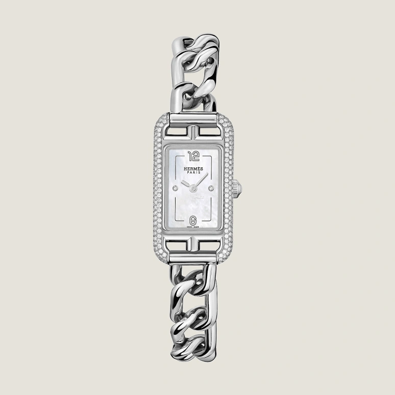 Hermès,Nantucket 29x17mm,29x17mm,Stainless Steel,Silver White,White,Quartz,Sapphire,Crystal Glass,Rectangular,W059586WW00