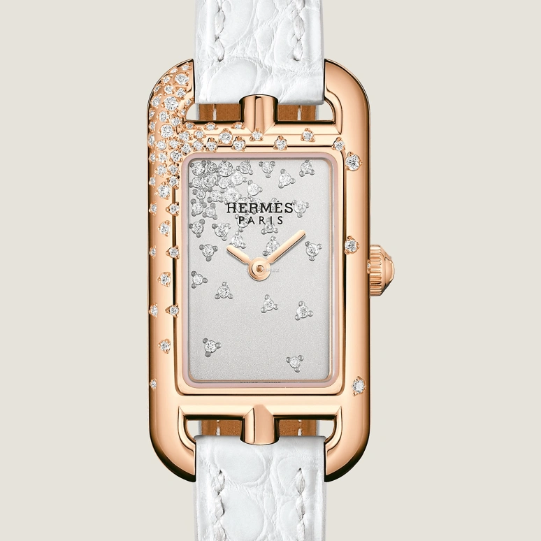Hermès,Nantucket 29x17mm,29x17mm,Rose Gold,Grey,Quartz,Sapphire,Crystal Glass,Rectangular,W054014WW00