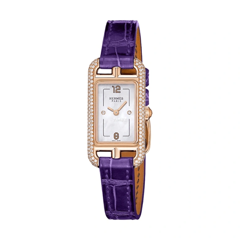 Hermès,Nantucket 17x23mm,17x23mm,Rose Gold,White,Quartz,Sapphire,Rectangular,W044282WW00