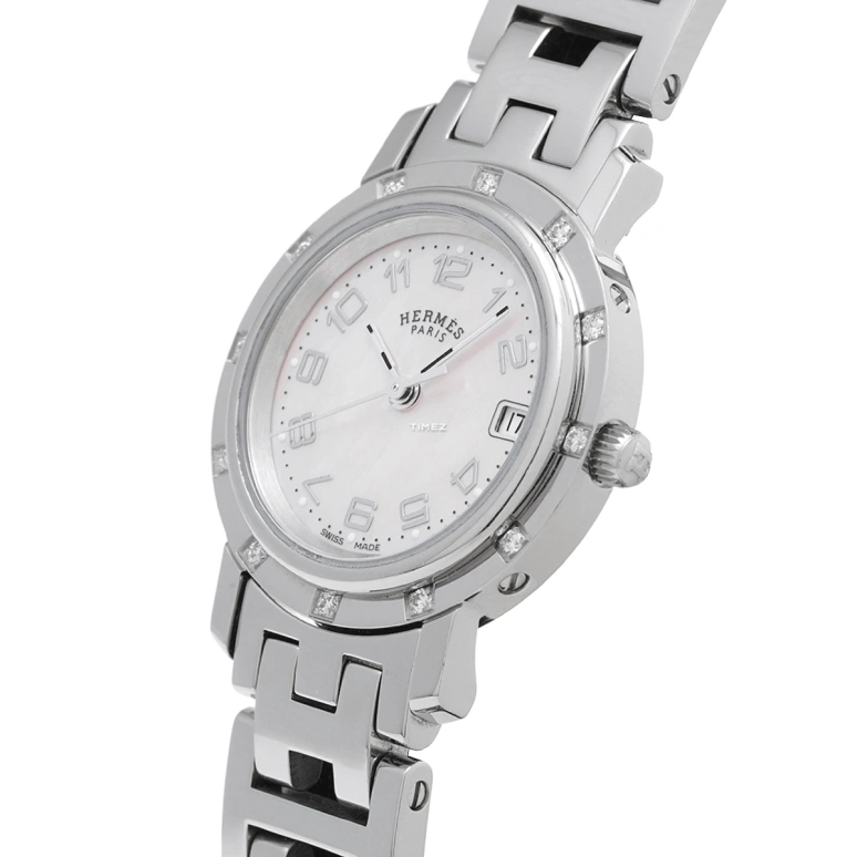 Hermès,Clipper 24mm,24mm,Stainless Steel,Pink,Quartz,Day,Sapphire,Crystal Glass,CL4,CL4.230.214/3821