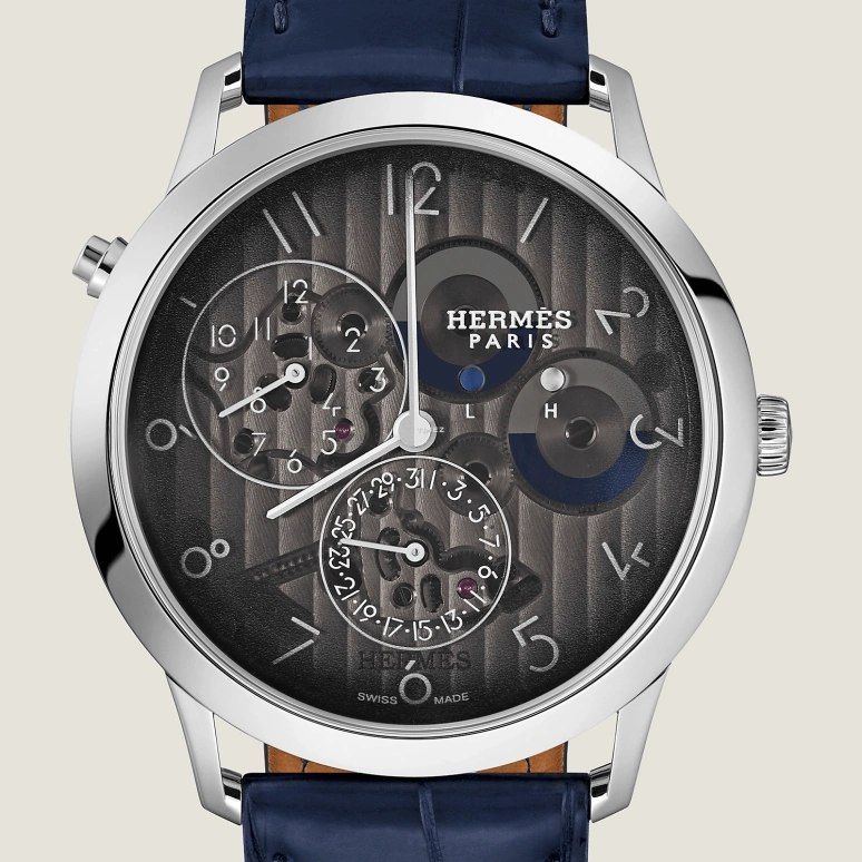 Hermès,Slim d'Hermès 39mm,39mm,Platinum,Black,Automatic,Day,Dule Time,Day / Night Indication,W054157WW00