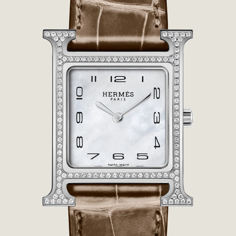Hermès,Heure H 30x26mm,30x26mm,Stainless Steel,Silver White,White,Quartz,Sapphire,Crystal Glass,Rectangular,W046515WW00