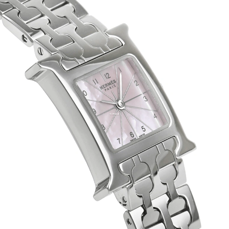 Hermès,Other 20x25mm,20x25mm,Stainless Steel,Pink,Quartz,Sapphire,Crystal Glass,Square,HH1,HH1.110.214/4835