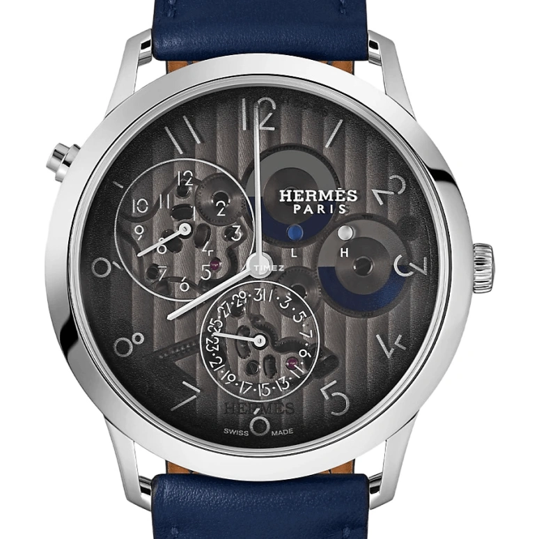 Hermès,Slim d'Hermès 39.50mm,39.50mm,Platinum,Transparent,Black,Automatic,Day,Dule Time,Day / Night Indication,W054179WW00