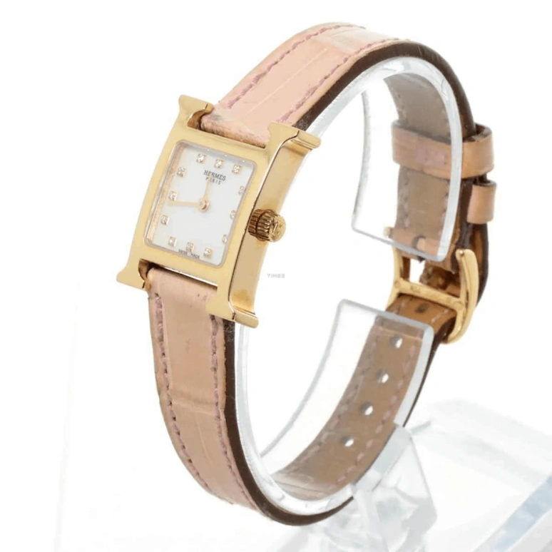 Hermès,H 17mm,17mm,Rose Gold,Silver White,White,Quartz,Sapphire,Crystal Glass,Square,HH1 170