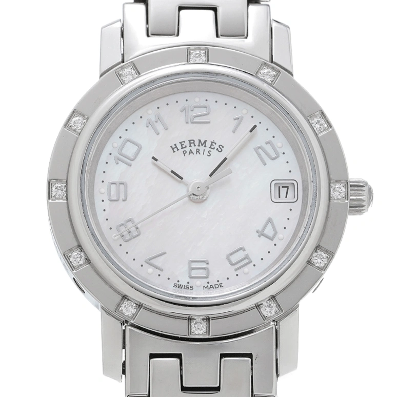 Hermès,Clipper 24mm,24mm,Stainless Steel,Pink,Quartz,Day,Sapphire,Crystal Glass,CL4,CL4.230.214/3821