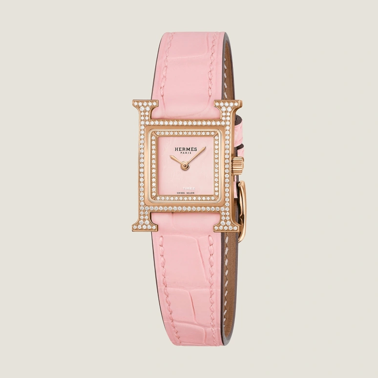 Hermès,Heure H 21x17mm,21x17mm,Rose Gold,Rose,Quartz,Sapphire,Crystal Glass,Square,W057240WW00