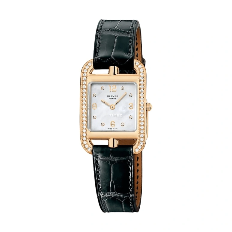 Hermès,Cape Cod 23x23mm,23x23mm,Rose Gold,White,Quartz,Sapphire,Crystal Glass,Square,W047316WW00