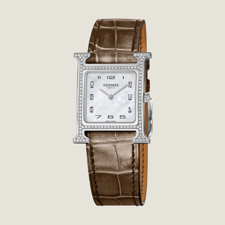 Hermès,Heure H 30x26mm,30x26mm,Stainless Steel,Silver White,White,Quartz,Sapphire,Crystal Glass,Rectangular,W046515WW00
