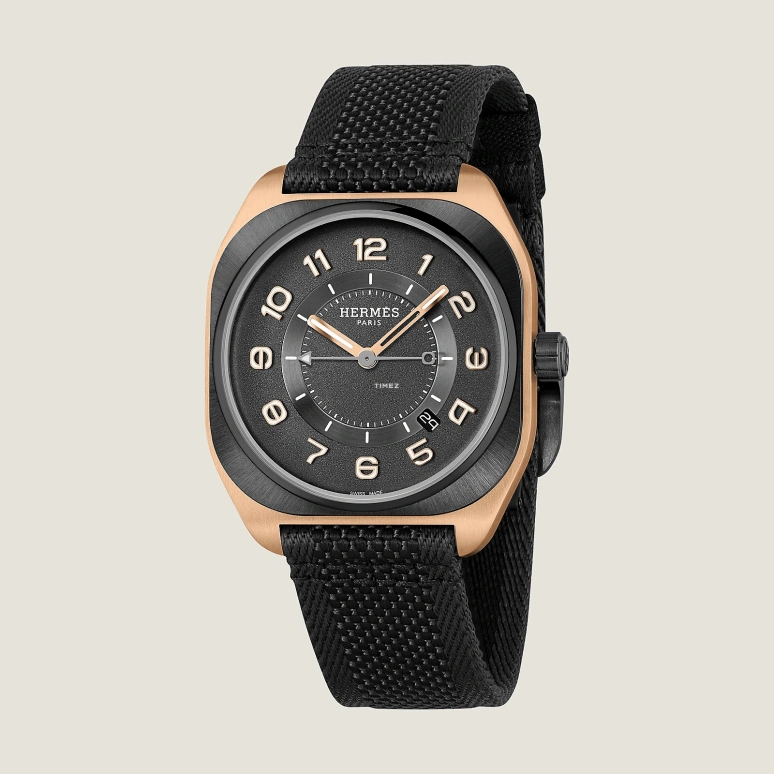 Hermès,H 42x39mm,42x39mm,Rose Gold,Ceramic,Black,Grey,Automatic,Day,50hours,W059581WW00