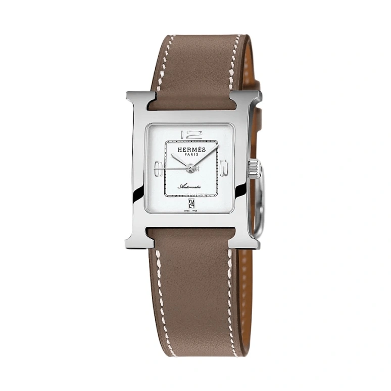 Hermès,Heure H 26.40x26.40mm,26.40x26.40mm,Stainless Steel,Silver White,Quartz,Day,Sapphire,Crystal Glass,W049151WW00