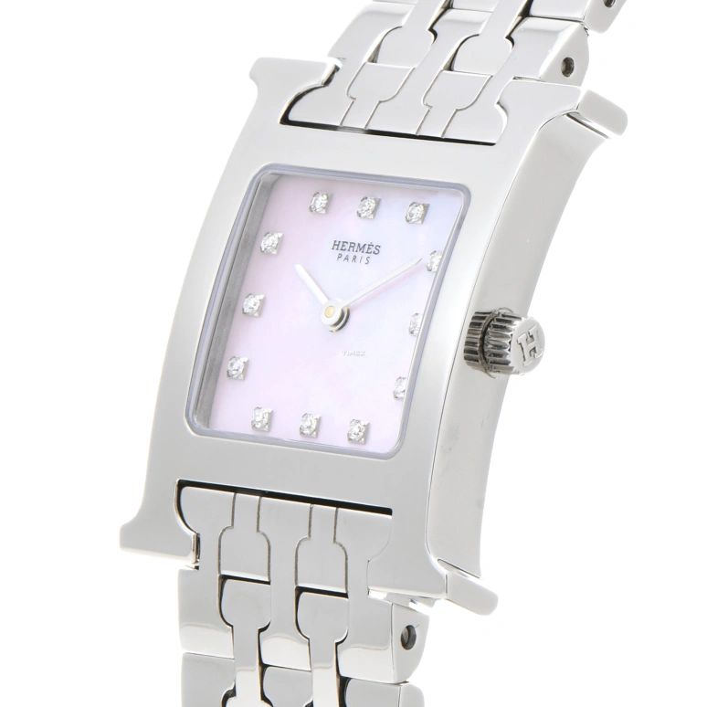 Hermès,H Hour 30x21mm,30x21mm,Stainless Steel,Pink,Quartz,Sapphire,Crystal Glass,Square,HH1,HH1.210.285/4804