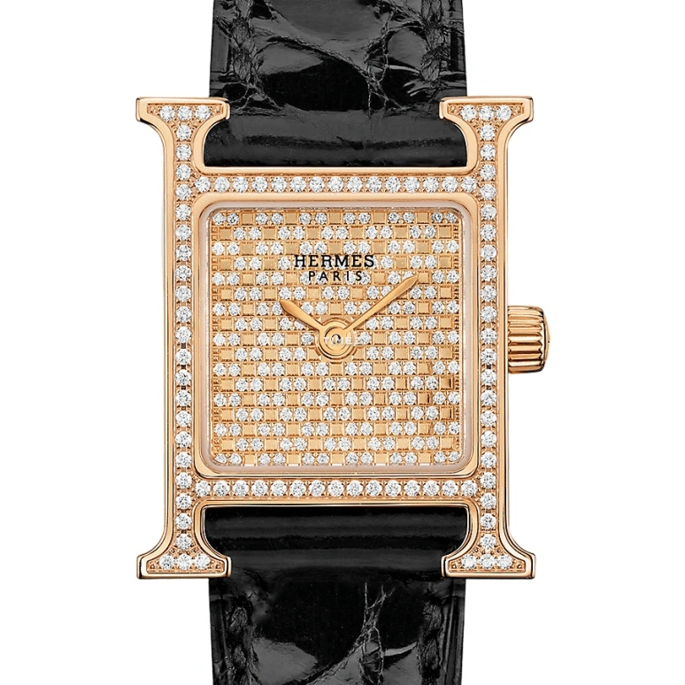 Hermès,Heure H 17.20mm,17.20mm,Rose Gold,Quartz,Sapphire,Crystal Glass,Square,W054802WW00