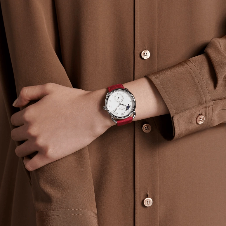 Hermès,Arceau 38mm,38mm,Stainless Steel,White,Automatic,Moonphase,Day,W049027WW00