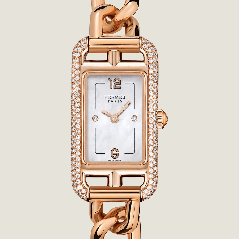 Hermès,Nantucket 29x17mm,29x17mm,Rose Gold,Silver White,White,Quartz,Sapphire,Crystal Glass,Rectangular,W049572WW00
