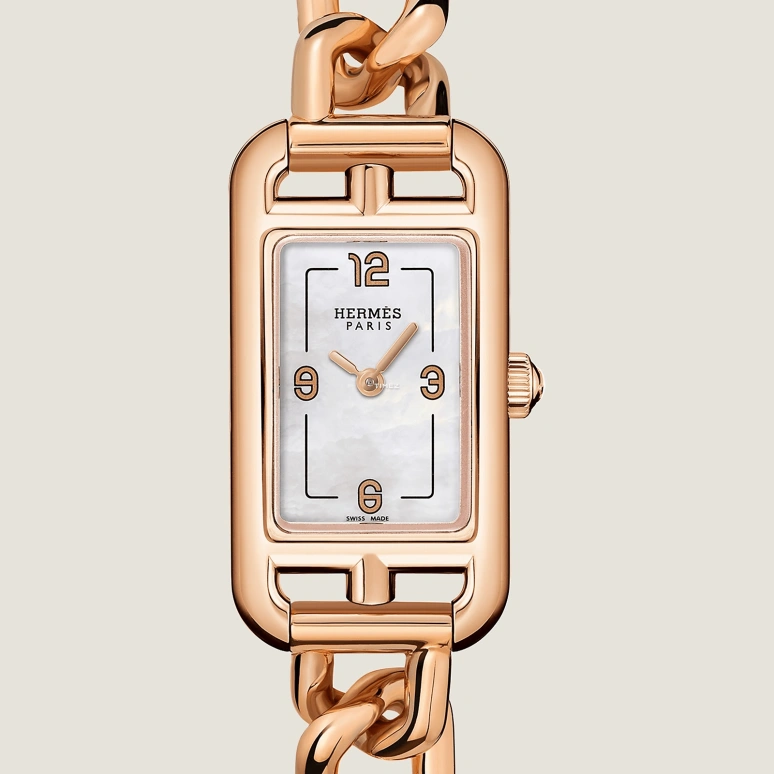 Hermès,Nantucket 29x17mm,29x17mm,Rose Gold,White,Quartz,Sapphire,Crystal Glass,Rectangular,W049573WW00