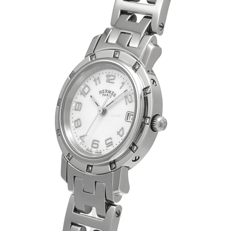 Hermès,Clipper 24mm,24mm,Stainless Steel,White,Quartz,Day,Sapphire,Crystal Glass,CL4,CL4.230.212/3821