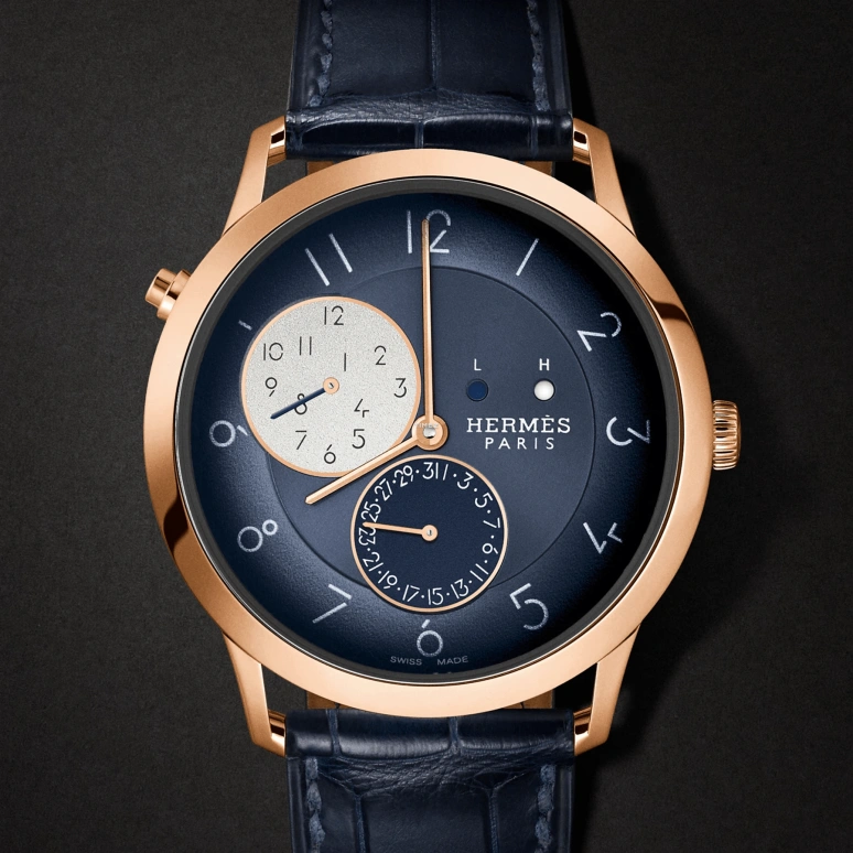 Hermès,Slim d'Hermès 39.50mm,39.50mm,Rose Gold,White,Silver,Blue,Automatic,Day,Dule Time,Day / Night Indication,W049448WW00
