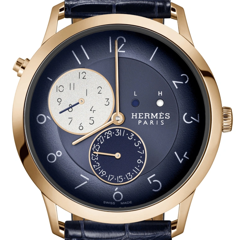 Hermès,Slim d'Hermès 39.50mm,39.50mm,Rose Gold,White,Silver,Blue,Automatic,Day,Dule Time,Day / Night Indication,W049448WW00