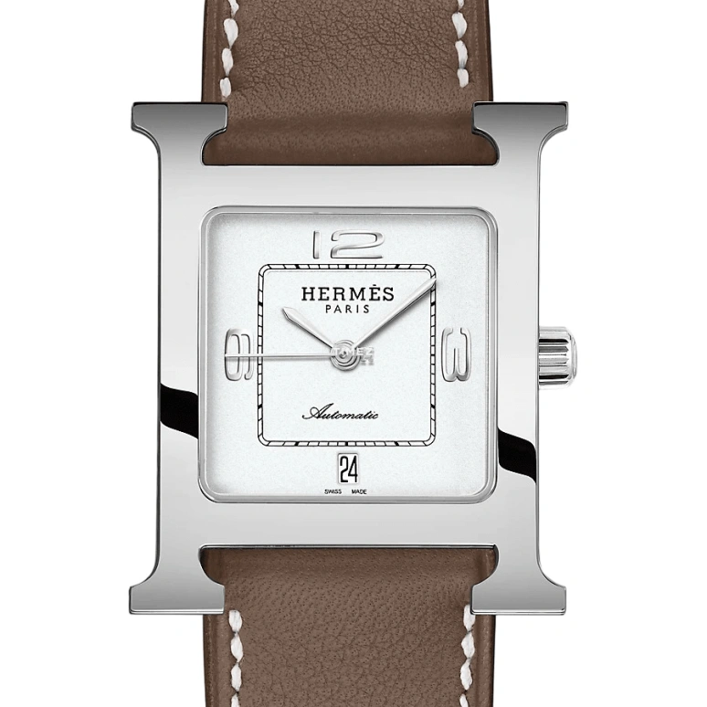 Hermès,Heure H 26.40x26.40mm,26.40x26.40mm,Stainless Steel,Silver White,Quartz,Day,Sapphire,Crystal Glass,W049151WW00