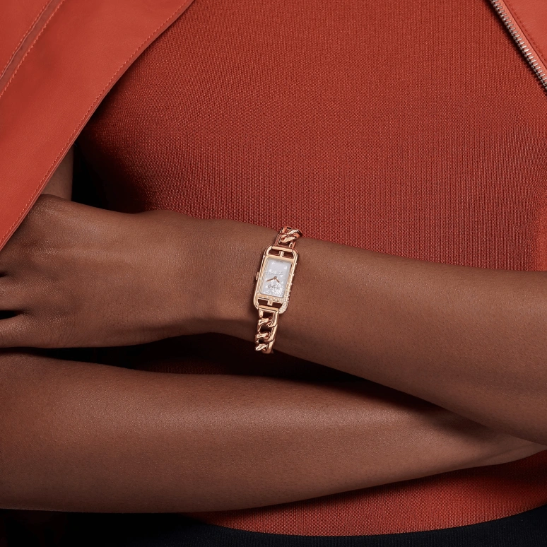 Hermès,Nantucket 29x17mm,29x17mm,Rose Gold,Grey,Quartz,Sapphire,Crystal Glass,Rectangular,W057485WW00