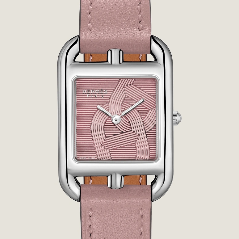 Hermès,Cape Cod 31x23mm,31x23mm,Stainless Steel,Pink,Quartz,Sapphire,Crystal Glass,Square,W060073WW00