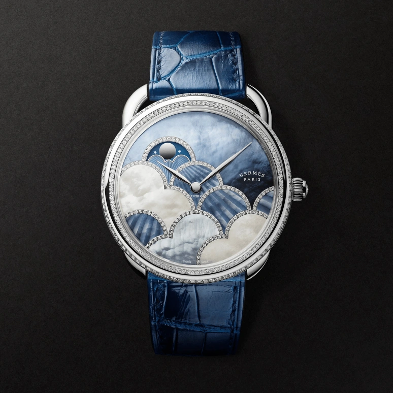 Hermès,Arceau 38mm,38mm,White Gold,Blue,Automatic,Moonphase,50hours,W057481WW00