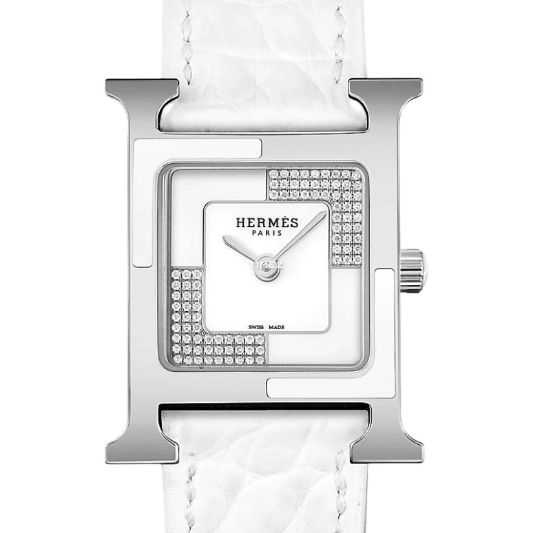 Hermès,Heure H 21x21mm,21x21mm,Stainless Steel,White,Quartz,Sapphire,Crystal Glass,Square,W053244WW00