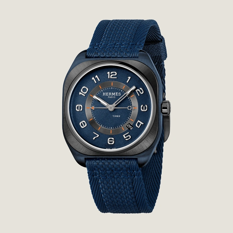 Hermès,H 42x39mm,42x39mm,Titanium,Blue,Black,Automatic,Day,50hours,W056988WW00