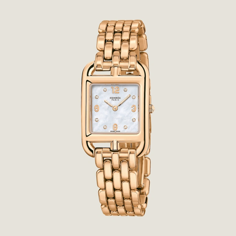 Hermès,Cape Cod 31x23mm,31x23mm,Rose Gold,White,Quartz,Sapphire,Crystal Glass,Rectangular,W059549WW00