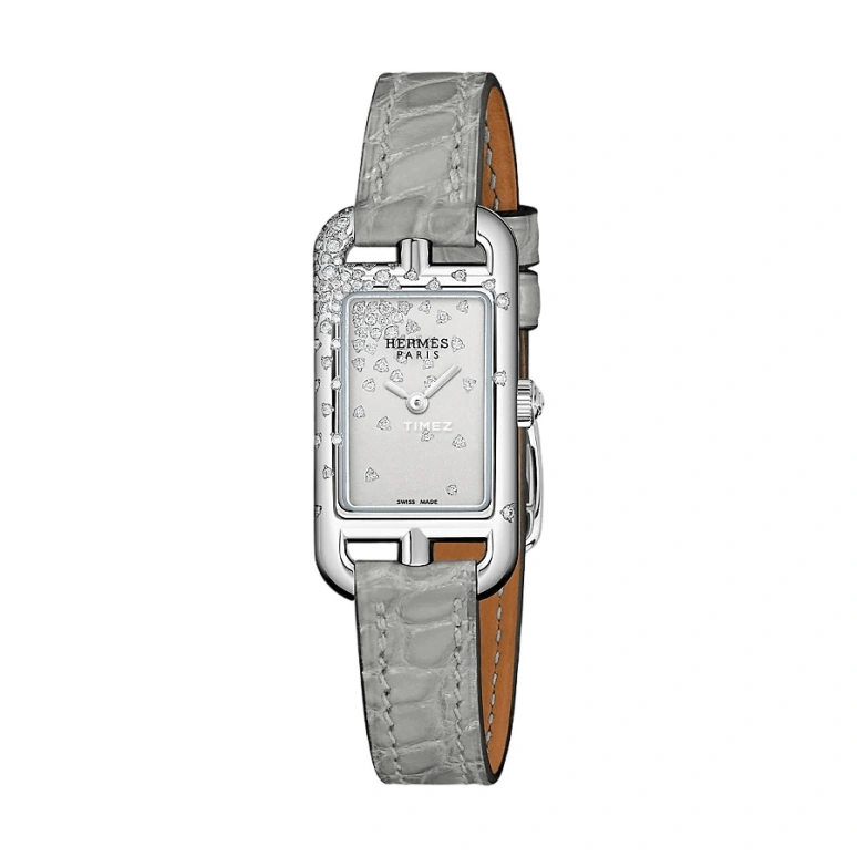 Hermès,Nantucket 17x23mm,17x23mm,Stainless Steel,Grey,Quartz,Sapphire,Crystal Glass,Rectangular,W049672WW00