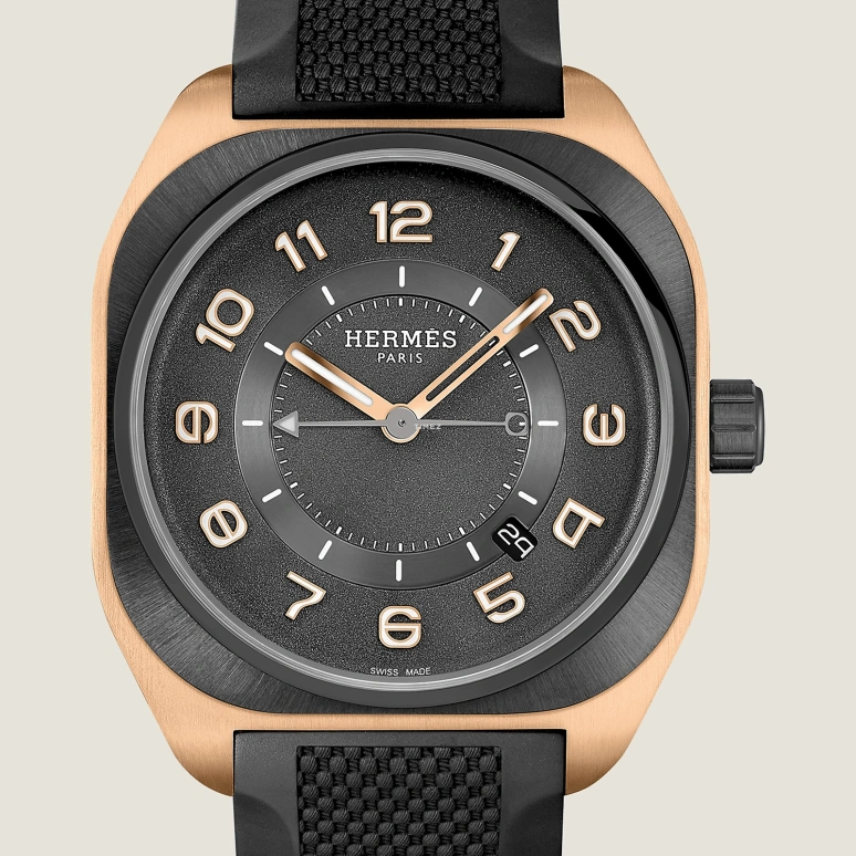 Hermès,H 42mm,42mm,Rose Gold,Ceramic,Black,Grey,Automatic,Day,50hours,W060124WW00
